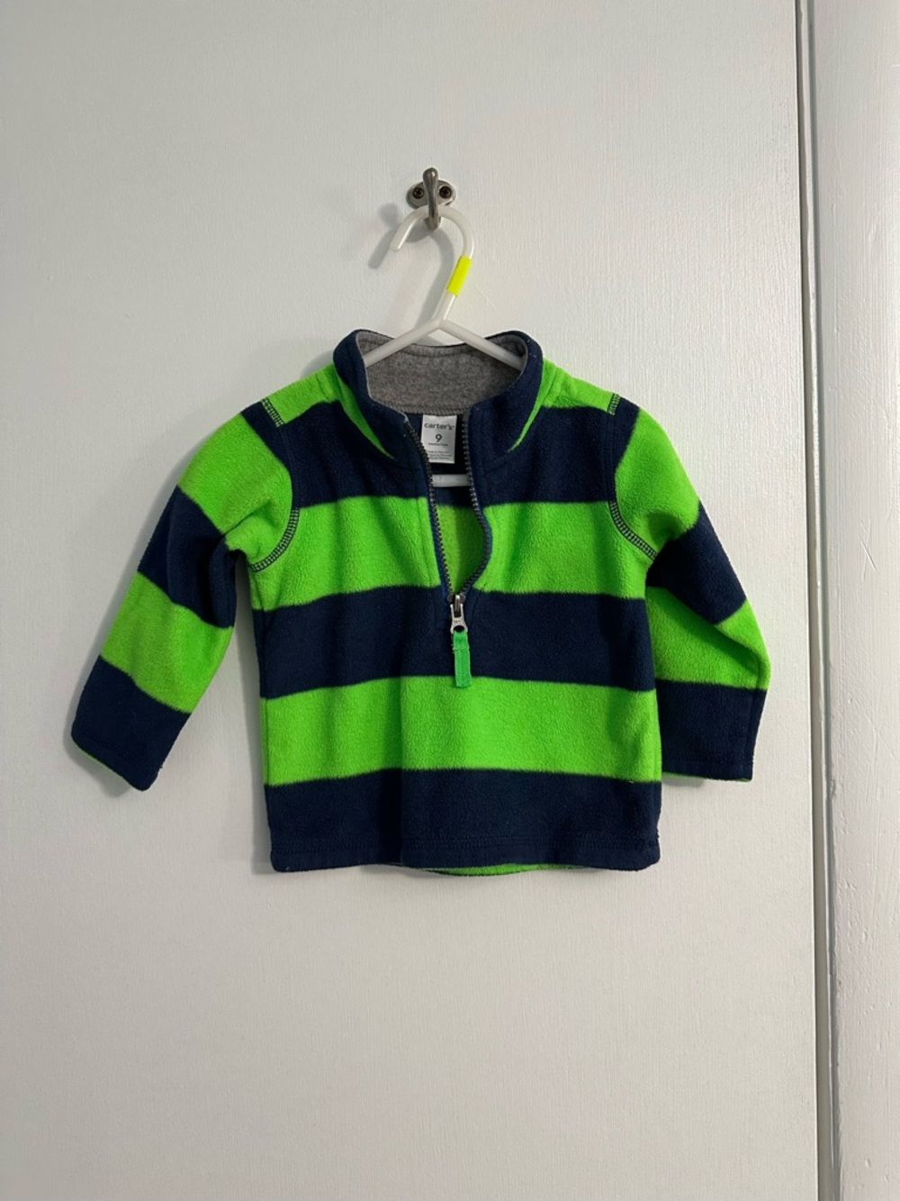 Carter's Neon Green & Navy Striped Half-Zip Fleece Pullover